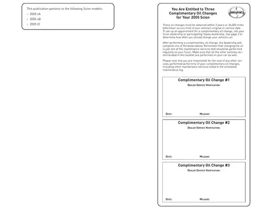 Toyota 2004-2009 Scion tC scheduled maintenance guide manual preview page 2 - thumbnail