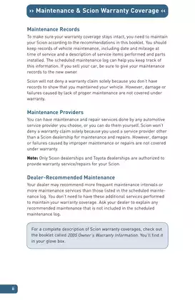 Toyota 2004-2009 Scion tC scheduled maintenance guide manual preview page 4 - thumbnail
