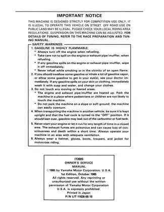 1986 Yamaha IT200, IT200S owner´s service manual Preview image 2