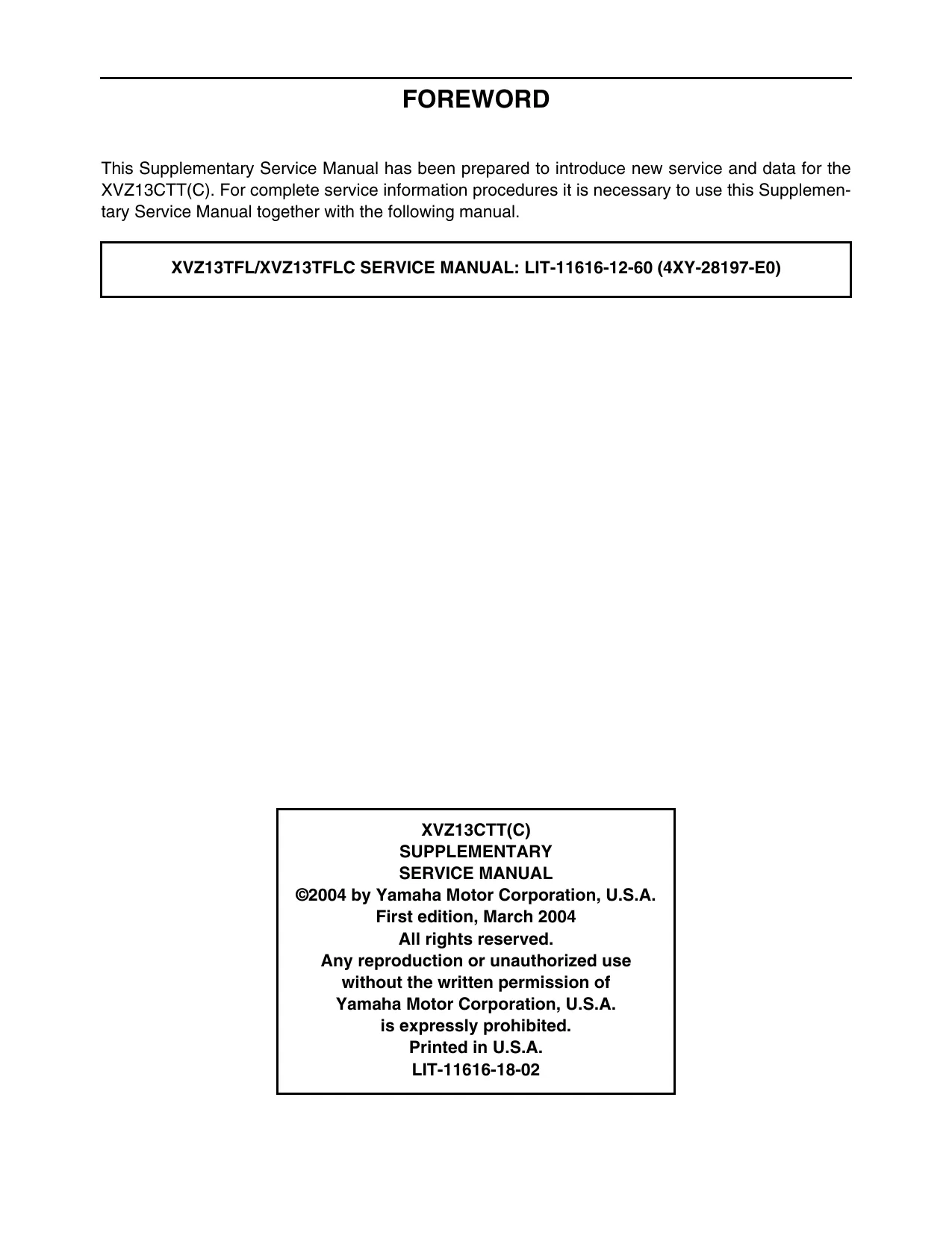 1996-2012 Yamaha XVZ13 XVZ 1300 Royal Star Venture repair manual Preview image 2