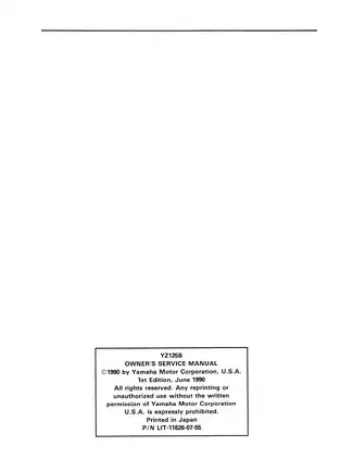 1991 Yamaha YZ125B owners service manual Preview image 2