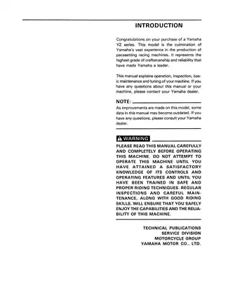 1991 Yamaha YZ125B owners service manual Preview image 3