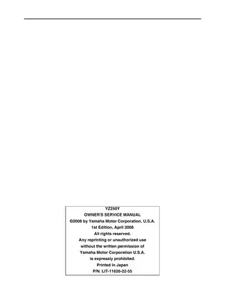 2009 Yamaha YZ 250 owners service manual Preview image 3