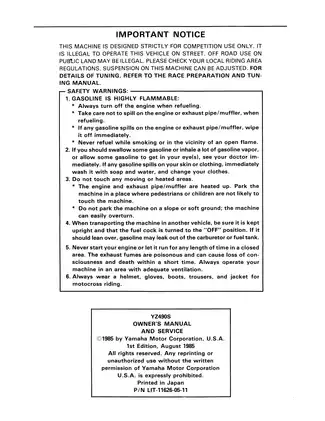 1986 Yamaha YZ490, YZ490S owner´s service manual Preview image 2