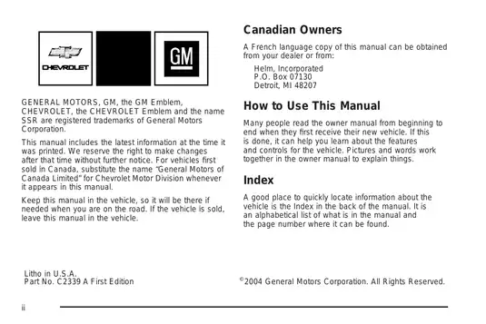 2003-2006 Chevrolet SSR owner manual Preview image 2