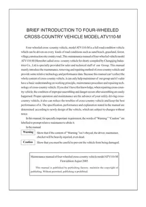 110cc ATV Service and Repair Manual - Comprehensive Guide for Model ATV110-M Preview image 2