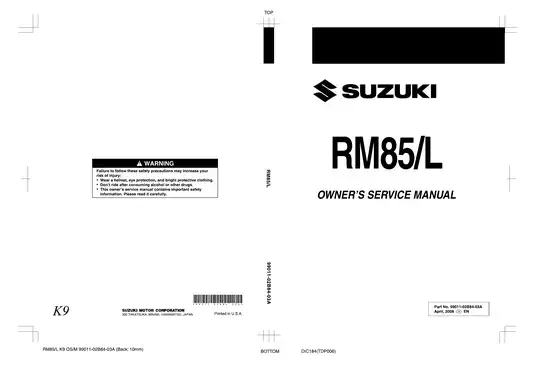 2009 Suzuki RM85, RM85L repair manual Preview image 1