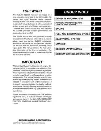 Suzuki GS500E Motorcycle Service Manual (1990 Model)