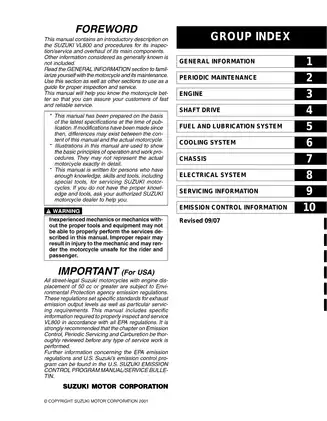 2001-2009 Suzuki VL 800 Volusia Boulevard C50, C50T manual Preview image 1