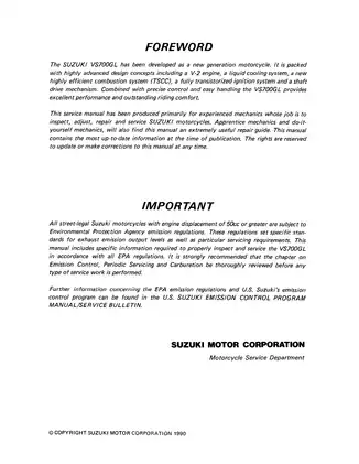 Suzuki VS700GL & VS800GL Series Motorcycle Service Manual (1987-2009)