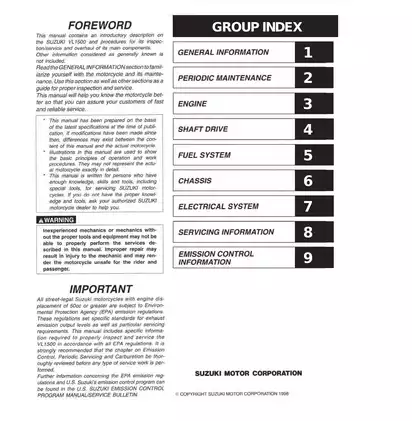 Suzuki VL1500 Motorcycle Service Manual (1998-2009) - Comprehensive Guide for Mechanics and Owners
