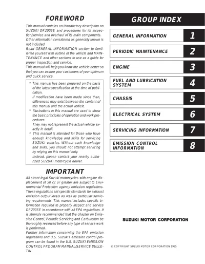 Preview: 1996–2009 Suzuki DR200SE Service Manual (P/N 99500-41141-03E)
