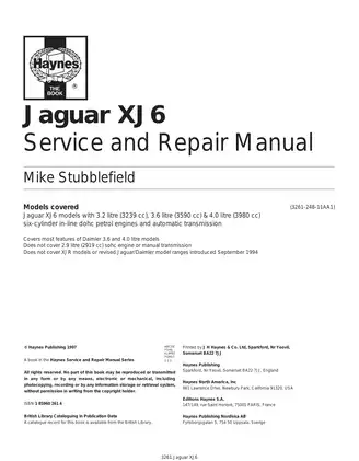 1986-1994 Jaguar XJ6 3.2, 3.6, 4.0 service repair manual Preview image 1