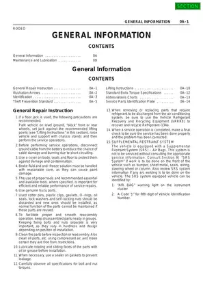 1999-2001 Isuzu Vehicross workshop manual Preview image 4