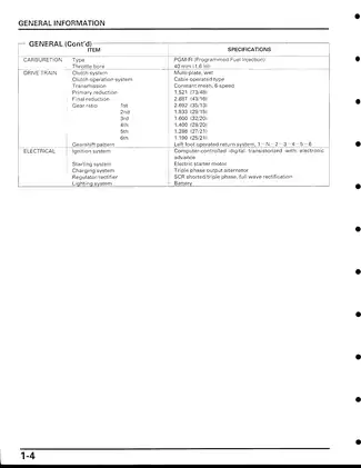 Comprehensive Honda Motorcycle Service Manual: Maintenance and Specifications Guide Preview image 4