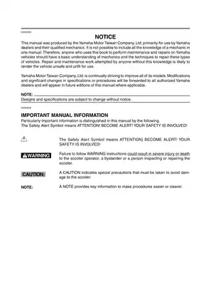 Yamaha YJ125S Scooter Service Manual - Comprehensive Repair Guide for Mechanics Preview image 3