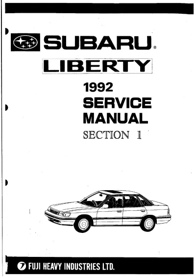 Preview: 1992 Subaru Liberty Service Manual (P/N 84215-34567)