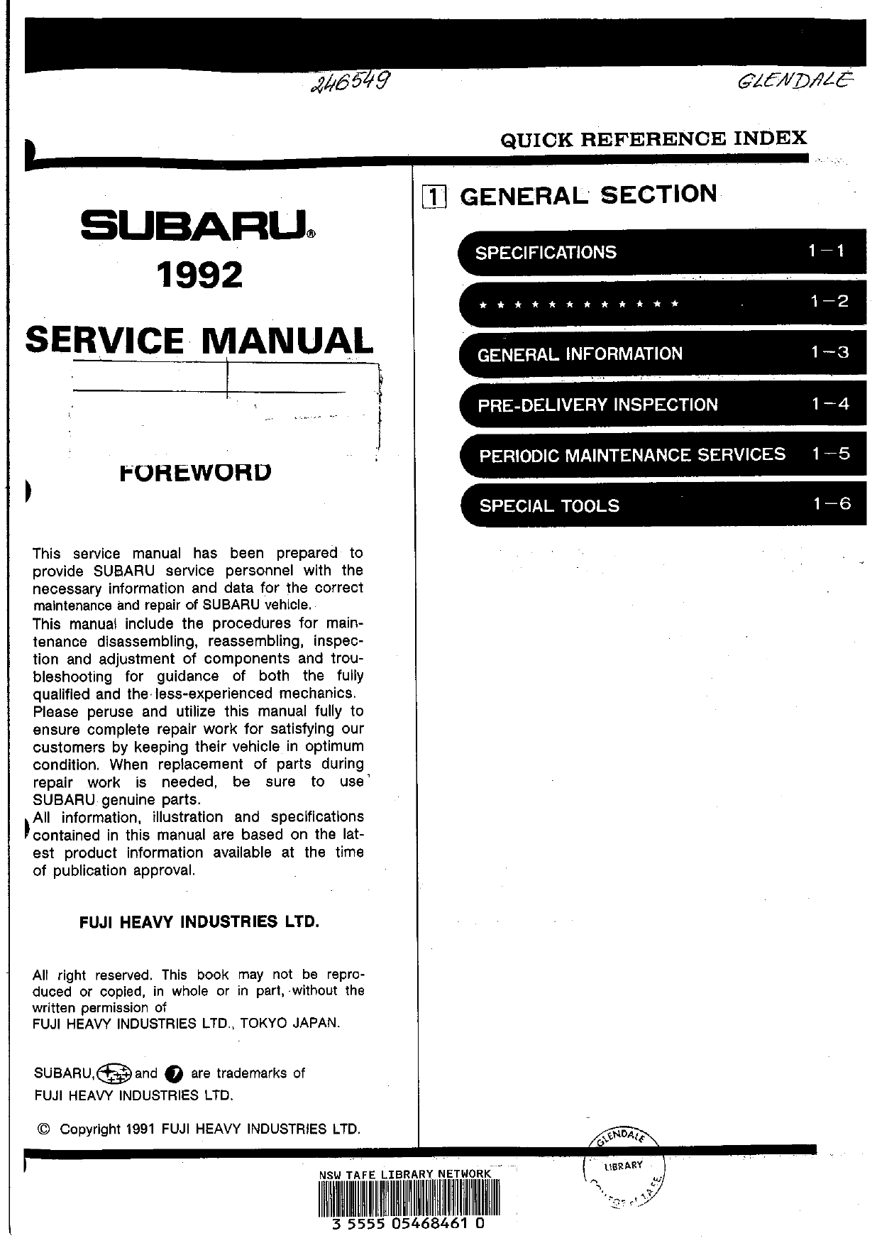 1989-1992 Subaru Liberty, Subaru Legacy service manual Preview image 2