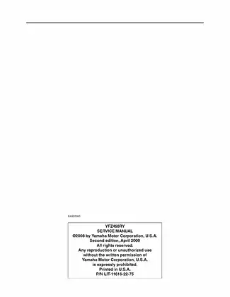 2009-2010 Yamaha YFZ450R, YFZ450RZL service manual Preview image 2