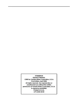 Yamaha YFM400FAR Service Manual (2002 Edition) - Comprehensive Guide to Maintenance and Repair Preview image 2