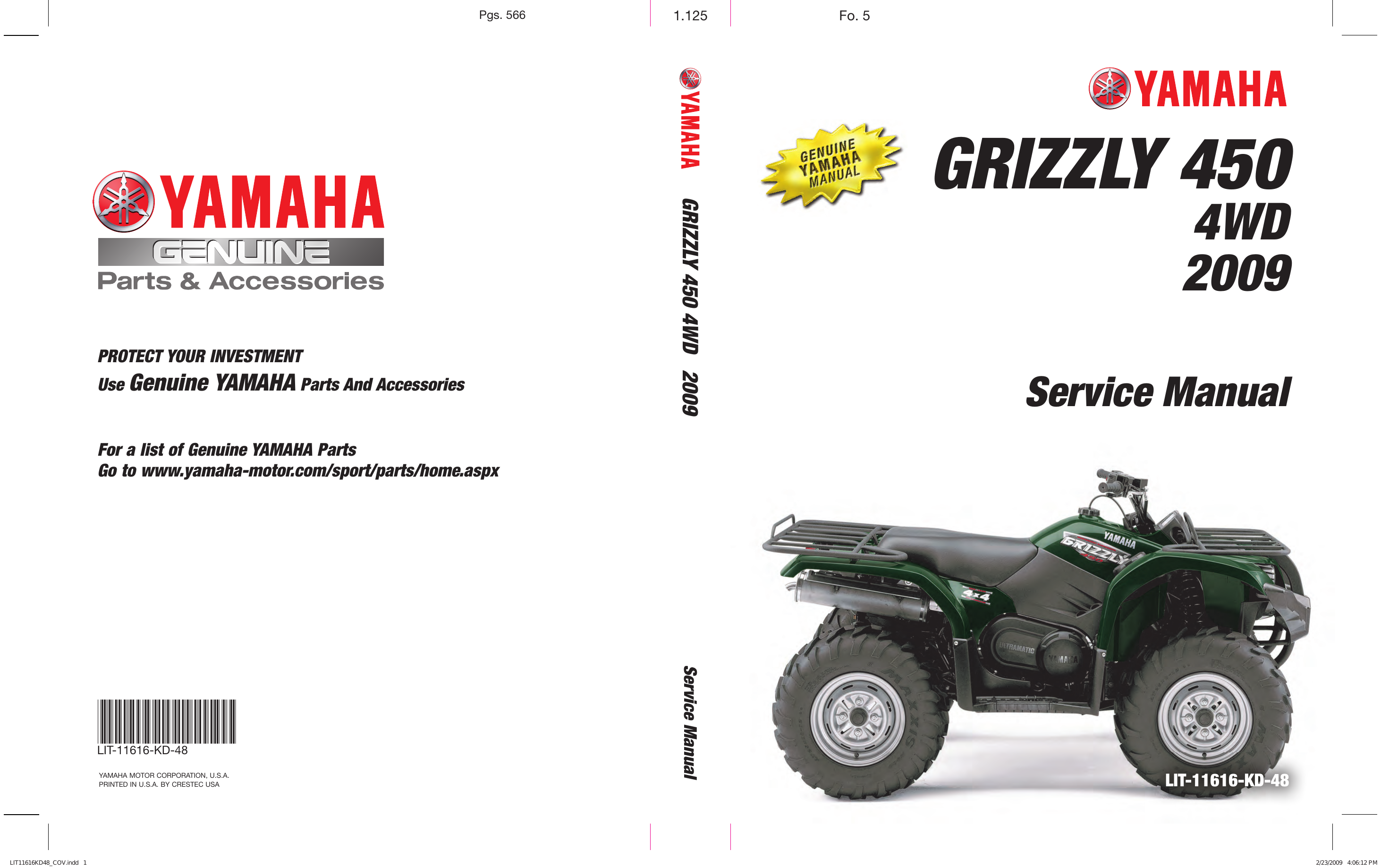 2009-2010 Yamaha Grizzly 450 4WD YFM450 repair manual Preview image 1
