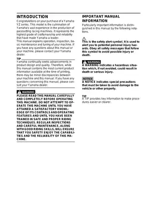 2009 Yamaha YZ250Y owners service manual Preview image 4