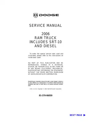 Dodge RAM Truck Service Manual with SRT-10 and Diesel Engine Support (2006)