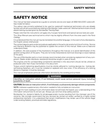2003 Sea-Doo GTI/GTI LE/GTX XP Shop Manual - Comprehensive Guide to Watercraft Maintenance and Repair Preview image 5