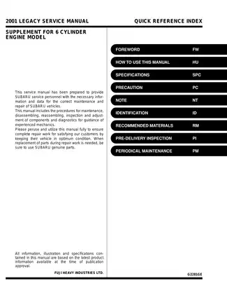 2001 Subaru Legacy repair manual Preview image 1