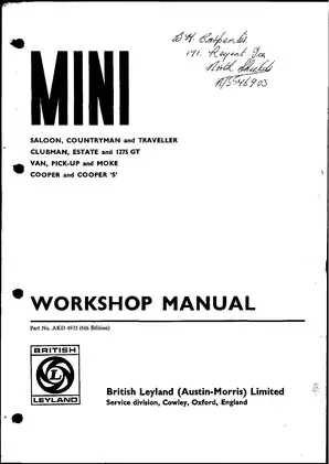 1960s British Leyland Mini Comprehensive Workshop Manual