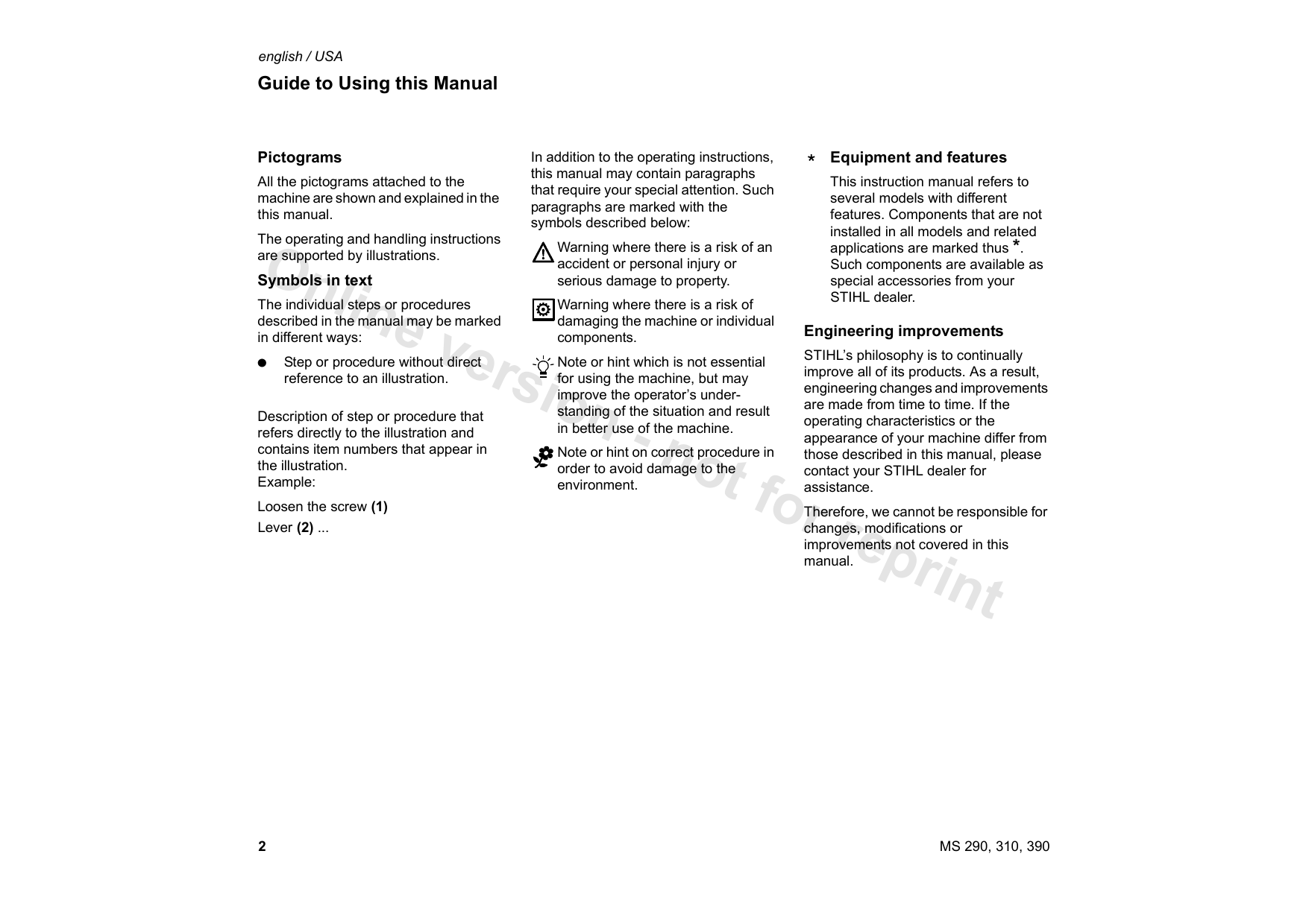 Stihl 290 310 390 chainsaw service manual Preview image 2