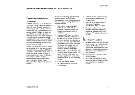 Stihl 290 310 390 chainsaw service manual Preview image 3