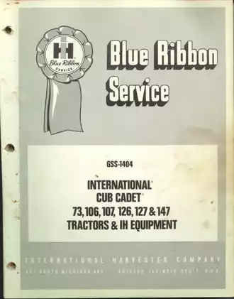 International Cub Cadet Tractor Service Manual (Models 73, 106, 107, 126, 127, 147)