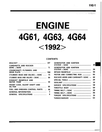 Preview: Mitsubishi 4G61, 4G63, 4G64 factory manual: 1992 edition (OEM)