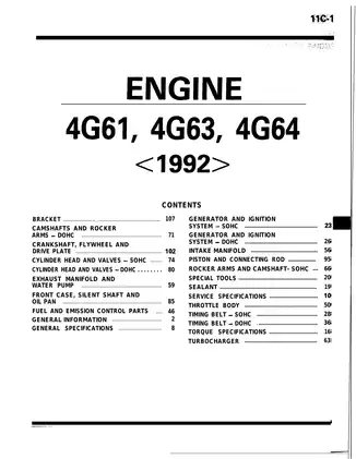 1992 Mitsubishi 4G61, 4G63, 4G64 engine manual