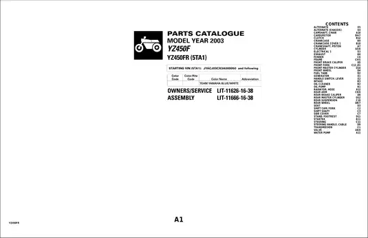 2003-2008 Yamaha YZ450F service manual Preview image 1