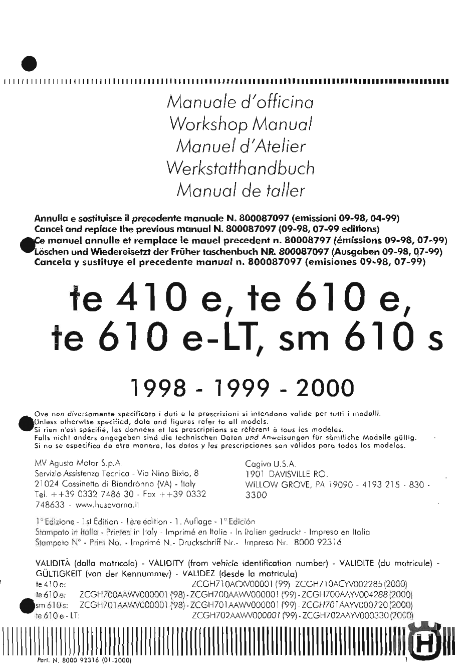1998-2000 Husqvarna TE410, TE610, TE610e, LT SM610S workshop manual Preview image 3