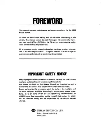 1984-1990 Nissan 300ZX, Z31 series service manual Preview image 2