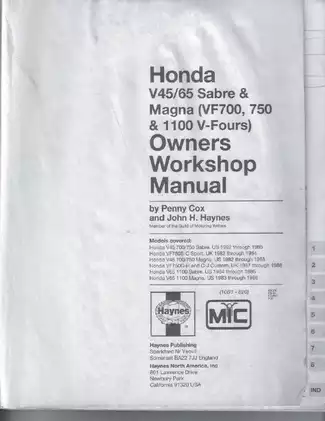 1982-1988 Honda VF700, VF750, VF1100, V45, V65, Sabre Magna owners workshop manual Preview image 2