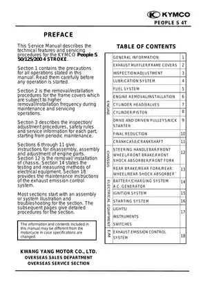 KYMCO PEOPLE S 4T Service Manual (50/125/200CC) - Comprehensive Guide Preview image 3