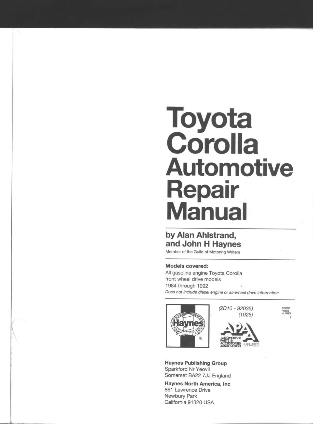 1984-1992 Toyota Corolla repair manual Preview image 2