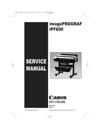 Canon imagePROGRAF iPF600 large-format inkjet printer service manual Preview image 1