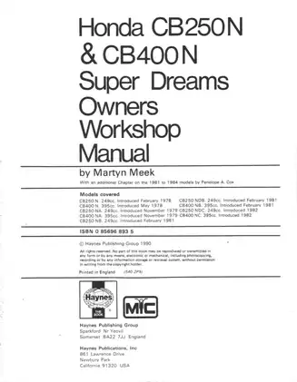 Honda CB250N & CB400N Super Dreams Owners Manual: A Complete Workshop Guide Preview image 2