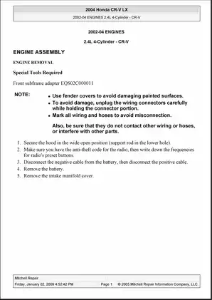 2001-2006 Honda CR-V engine manual