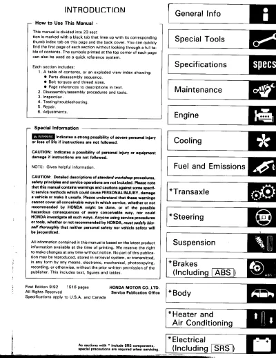 Preview: Honda Prelude manual OEM, covers 1991–1996 (First edition, 9/92)