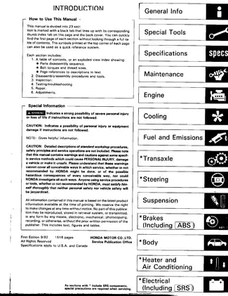 1991-1996 Honda Prelude repair manual Preview image 1