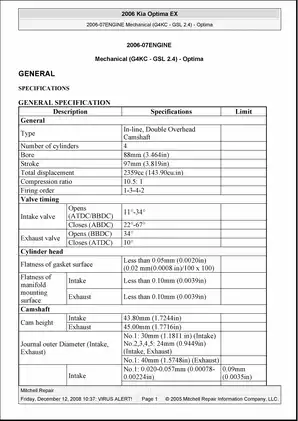 2006-2008 Kia Optima repair manual