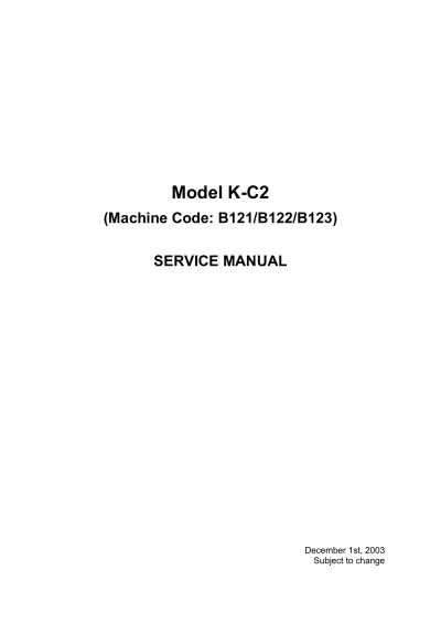 Preview: 2003 Xerox K-C2 Service Manual (P/N 001874MIU)