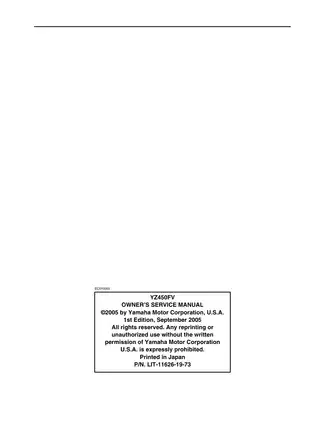 Yamaha YZ450F Owner's Service Manual (2005 Edition) - Comprehensive Digital Guide Preview image 3