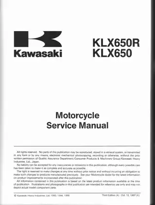 1993-1996 Kawasaki KLX650R, KLX650 service manual Preview image 3